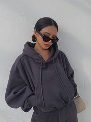 Hoodies Suit Winter Spring Solid Casual Tracksuit Women Fleece 2