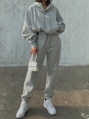 Hoodies Suit Winter Spring Solid Casual Tracksuit Women Fleece 2