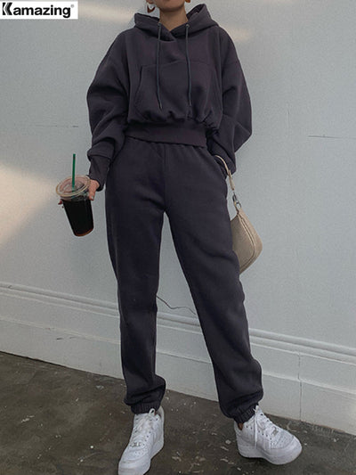 Hoodies Suit Winter Spring Solid Casual Tracksuit Women Fleece 2