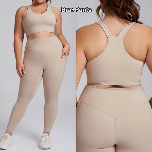 Women Gym Set Plus Size Workout Oufit Curvy Lady Sports Bra Yoga