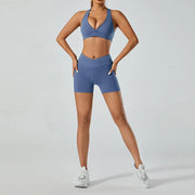 Women Yoga Set Sports Bra Seamless High Waist Gym Shorts Nylon Stretch