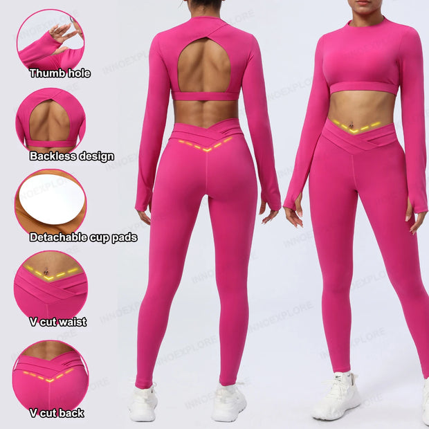 Women Yoga Set Dancing Workout Gym Outfit Stretchy Women Activewear 2