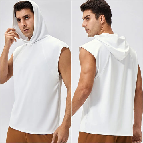 Men T Shirt Stretch Sleeveless Sports Hoodie Loose Fit Basketball Top