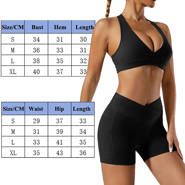 Women Yoga Set Sports Bra Seamless High Waist Gym Shorts Nylon Stretch