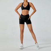 Women Yoga Set Sports Bra Seamless High Waist Gym Shorts Nylon Stretch