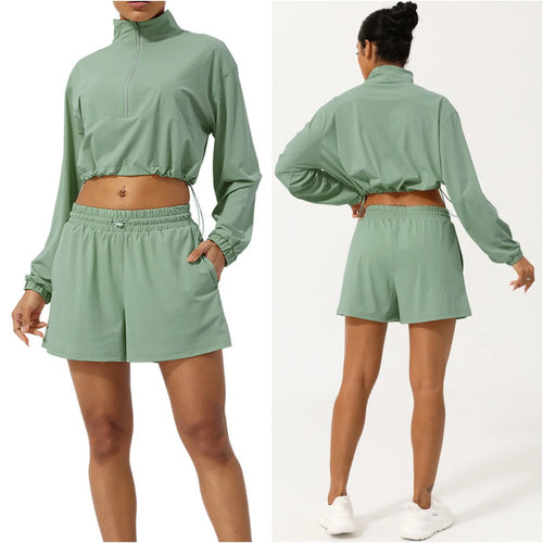 Women Casual Clothes Quick Dry Gym Outfit Anti UV Workout Suit Half