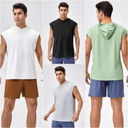 Men T Shirt Stretch Sleeveless Sports Hoodie Loose Fit Basketball Top