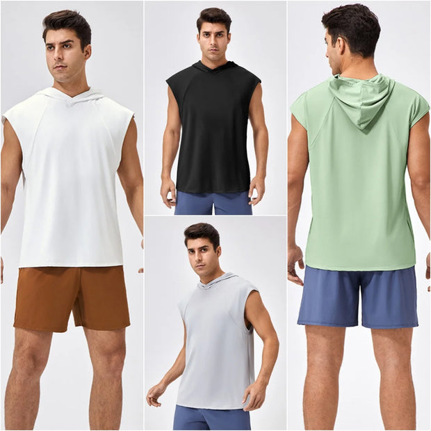 Men T Shirt Stretch Sleeveless Sports Hoodie Loose Fit Basketball Top