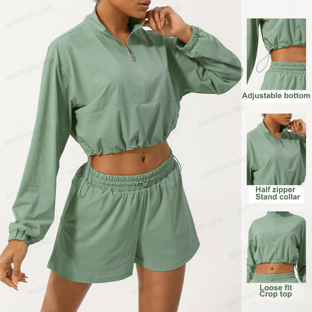 Women Casual Clothes Quick Dry Gym Outfit Anti UV Workout Suit Half