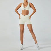 Women Yoga Set Sports Bra Seamless High Waist Gym Shorts Nylon Stretch