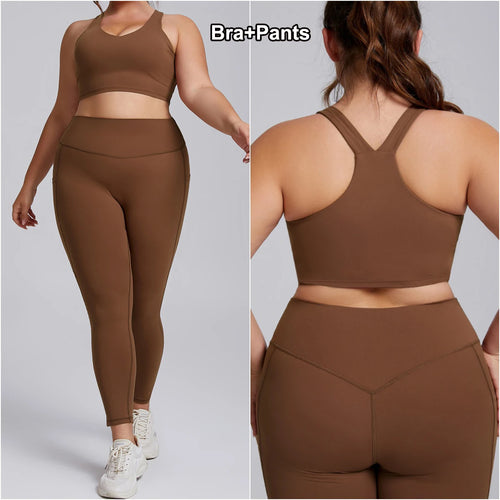 Women Gym Set Plus Size Workout Oufit Curvy Lady Sports Bra Yoga
