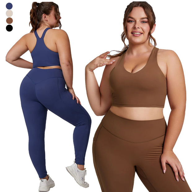 Women Gym Set Plus Size Workout Oufit Curvy Lady Sports Bra Yoga