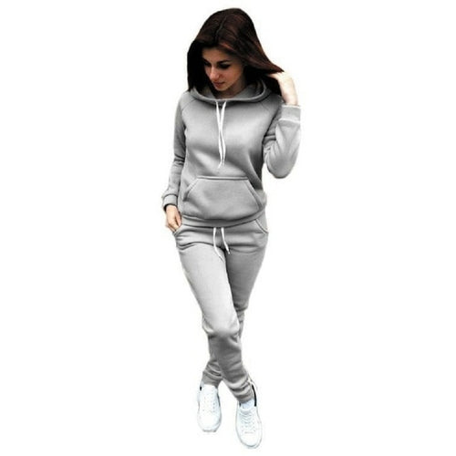 Solid Women Tracksuit Casual Hoodies Sweatshirt Pant Set Lounge Wear
