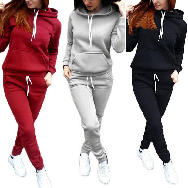 Solid Women Tracksuit Casual Hoodies Sweatshirt Pant Set Lounge Wear