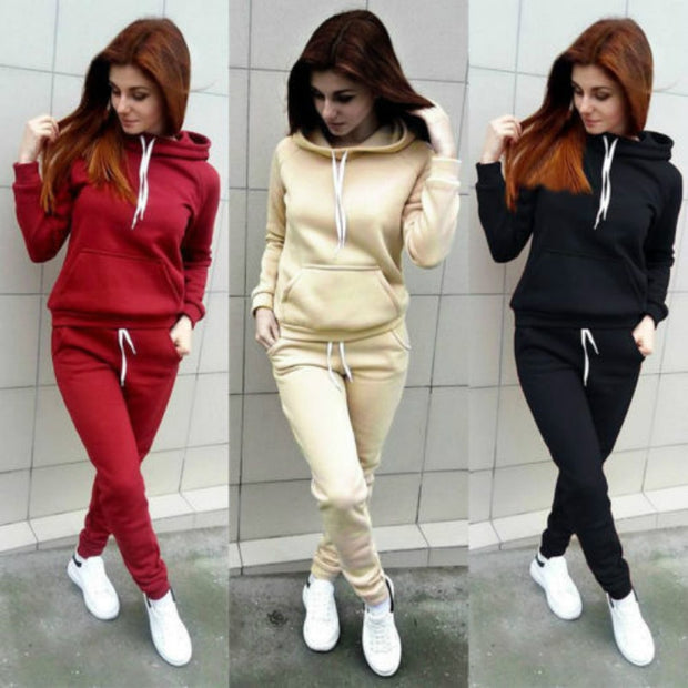 Solid Women Tracksuit Casual Hoodies Sweatshirt Pant Set Lounge Wear