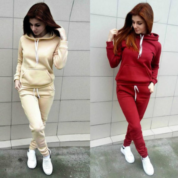 Solid Women Tracksuit Casual Hoodies Sweatshirt Pant Set Lounge Wear