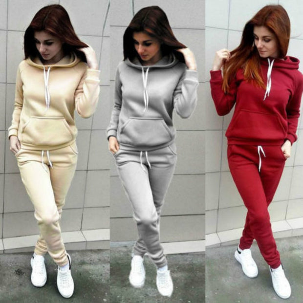 Solid Women Tracksuit Casual Hoodies Sweatshirt Pant Set Lounge Wear
